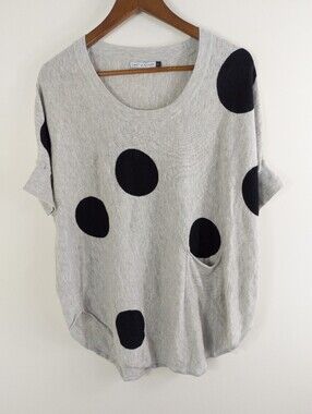Zaket & Plover Grey Mega Polka Dot Linen Blend Cocoon Knit Sweater Large